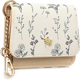 Women's RFID Blocking Slim Card Wallet, PU Leather Keychain Wallet for Daily Use & Travel