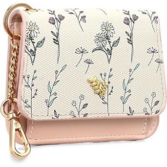 Women's RFID Blocking Slim Card Wallet, PU Leather Keychain Wallet for Daily Use & Travel