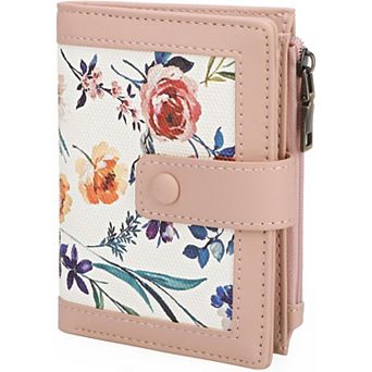 Small Wallet, Slim Floral PU Leather Card Holder with Coin Pocket