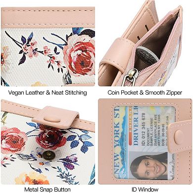 Small Wallet, Slim Floral PU Leather Card Holder with Coin Pocket