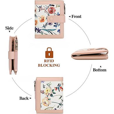 Small Wallet, Slim Floral PU Leather Card Holder with Coin Pocket