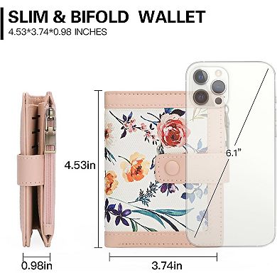 Small Wallet, Slim Floral PU Leather Card Holder with Coin Pocket