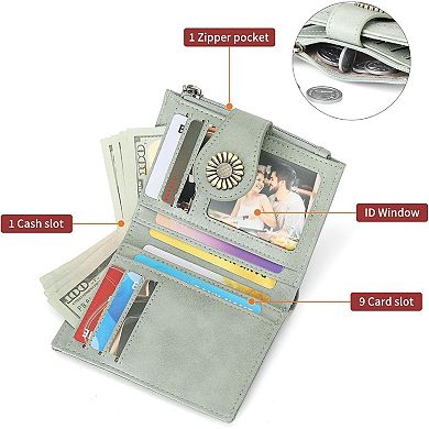 Small Wallets for Women with Bifold RFID Blocking & Zipper Coin Pocket