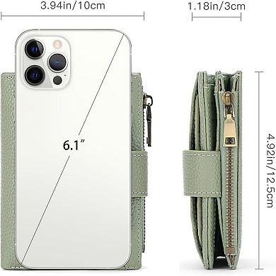 Small Wallet for Women Bifold Card Holder with Zipper Pocket Removable ID Window