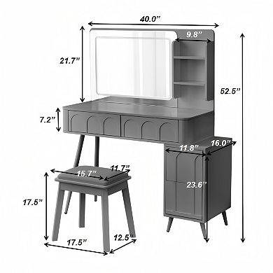Lufeiya Makeup Vanity Desk with LED Lighted Mirror,Adjustable Side Cabinet,3 Color Dimmable Lighting