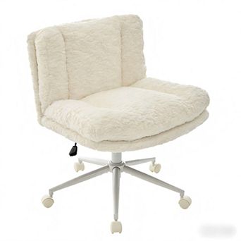 Lufeiya Wider Seat Faux Fur Office Chair, Plush Vanity Desk Chair, Height Adjustable Swivel Tilt