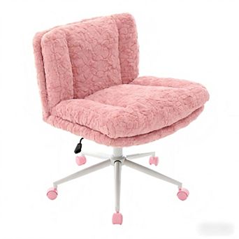 Lufeiya Wider Seat Faux Fur Office Chair, Plush Vanity Desk Chair, Height Adjustable Swivel Tilt