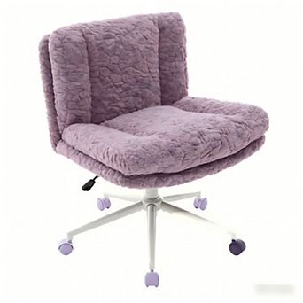 Lufeiya Wider Seat Faux Fur Office Chair, Plush Vanity Desk Chair, Height Adjustable Swivel Tilt