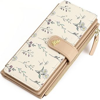 Women’s Minimalist RFID Blocking Large Capacity Wallet, Trifold PU Leather Floral