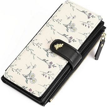 Women’s Minimalist RFID Blocking Large Capacity Wallet, Trifold PU Leather Floral