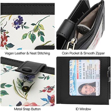 Small Wallet, Slim Floral PU Leather Card Holder with Coin Pocket