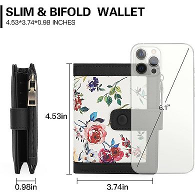 Small Wallet, Slim Floral PU Leather Card Holder with Coin Pocket