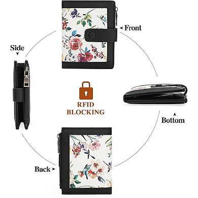 Small Wallet, Slim Floral PU Leather Card Holder with Coin Pocket