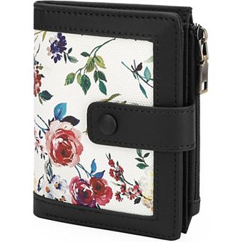 Small Wallet, Slim Floral PU Leather Card Holder with Coin Pocket