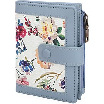 Small Wallet, Slim Floral PU Leather Card Holder with Coin Pocket