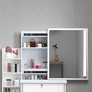 Lufeiya Vanity Desk with Lighted Mirror and Chair, Makeup Table with Adjustable LED, Storage Drawer