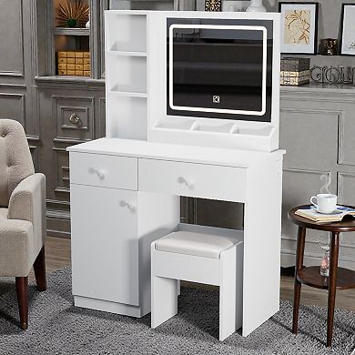 Lufeiya Vanity Desk with LED Lighted Mirror, Makeup Dressing Table with Adjustable 3 Color Lighting