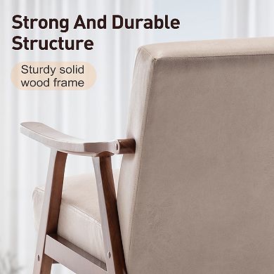 Lufeiya Tech Cloth Accent Chair with Solid Rubberwood Frame, Wingback Lounge Reading Chair