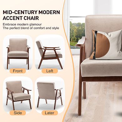 Lufeiya Tech Cloth Accent Chair with Solid Rubberwood Frame, Wingback Lounge Reading Chair