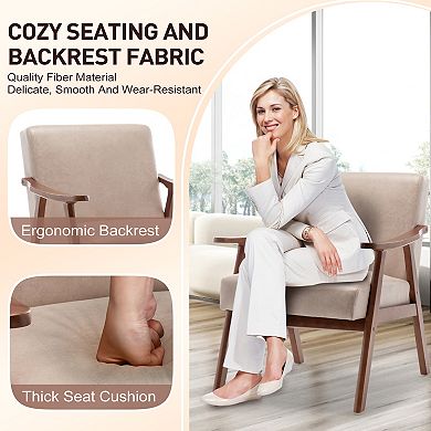 Lufeiya Tech Cloth Accent Chair with Solid Rubberwood Frame, Wingback Lounge Reading Chair