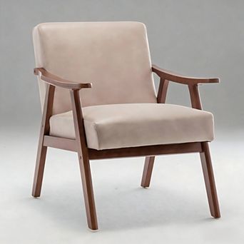 Lufeiya Tech Cloth Accent Chair with Solid Rubberwood Frame, Wingback Lounge Reading Chair