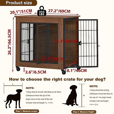 IFMALL Furniture Style Double Door Pet Crate End Table with Locking Wheels