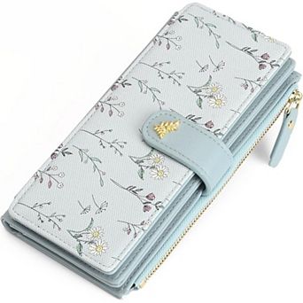 Women’s Minimalist RFID Blocking Large Capacity Wallet, Trifold PU Leather Floral