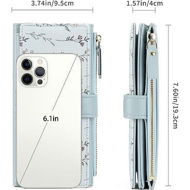 Women’s Minimalist RFID Blocking Large Capacity Wallet, Trifold PU Leather Floral