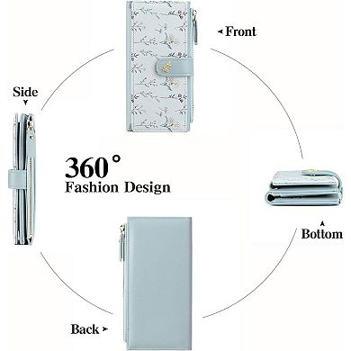 Women’s Minimalist RFID Blocking Large Capacity Wallet, Trifold PU Leather Floral