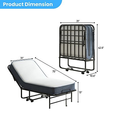 5" Folding Rollaway Bed for Adults with Lockable Wheels, Sturdy Metal Frame Space Saving
