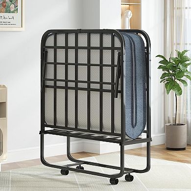 5" Folding Rollaway Bed for Adults with Lockable Wheels, Sturdy Metal Frame Space Saving