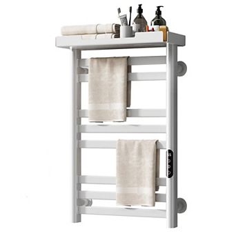 Smart Electric Wall Mounted Heated Towel Rack Warmer, Low Carbon Steel, Plug-in/Hardwired