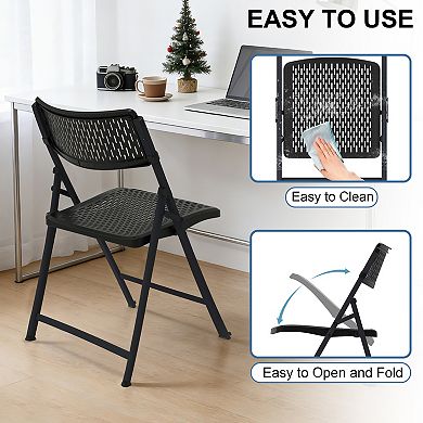PATIOEASY 4 Set of Mesh Injection Folding Chairs Breathable Mesh Back Task Chair for Home