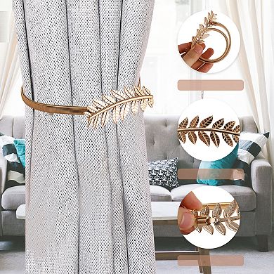 2 Pcs Curtain Tieback Metal Curtain Holdback with Stretchy Wire Rope Gold Tone
