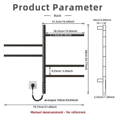 Smart Rotating Heated Towel Rack for Bathroom, Wall-Mounted Electric Towel Warmer Dryer