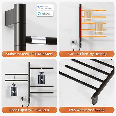 Smart Rotating Heated Towel Rack for Bathroom, Wall-Mounted Electric Towel Warmer Dryer