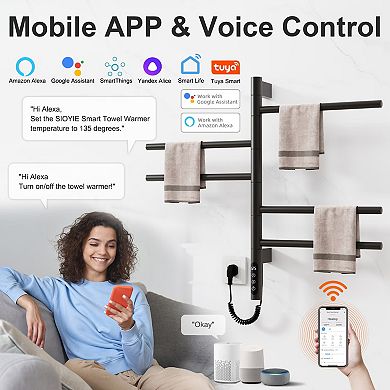 Smart Rotating Heated Towel Rack for Bathroom, Wall-Mounted Electric Towel Warmer Dryer