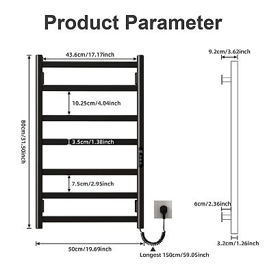Bathroom Wall Mounted Electric Towel Warmer, Heated Towel Rack with Intelligent Touch Screen Timer