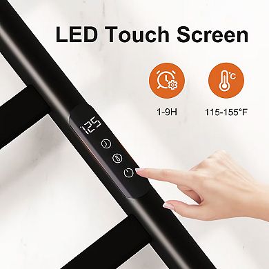 Bathroom Wall Mounted Electric Towel Warmer, Heated Towel Rack with Intelligent Touch Screen Timer
