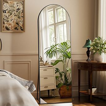 BLACK 21 in W x 64 in H Arched Aluminum Alloy Full Length Standing Floor Mirror