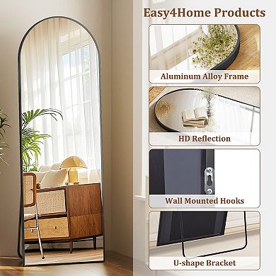 BLACK 21 in. W x 64 in. H Arched Aluminum Alloy Full Length Standing Floor Mirror