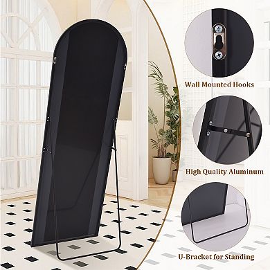BLACK 21 in. W x 64 in. H Arched Aluminum Alloy Full Length Standing Floor Mirror