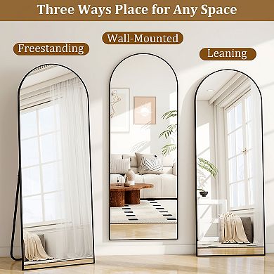BLACK 21 in. W x 64 in. H Arched Aluminum Alloy Full Length Standing Floor Mirror
