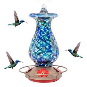MEKKAPRO Glass Hummingbird Feeder Blue Flower 4 Ports