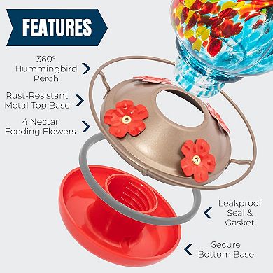 MEKKAPRO Glass Hummingbird Feeder Blue Flower 4 Ports