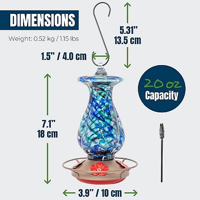 MEKKAPRO Glass Hummingbird Feeder Blue Flower 4 Ports