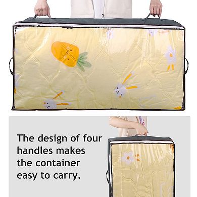 90L Foldable Underbed Storage Bags Breathable Non-Woven Clear Window for Blankets Clothes