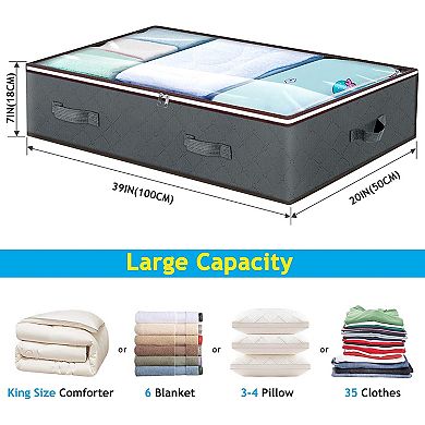 90L Foldable Underbed Storage Bags Breathable Non-Woven Clear Window for Blankets Clothes
