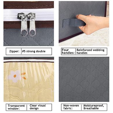 90L Foldable Underbed Storage Bags Breathable Non-Woven Clear Window for Blankets Clothes