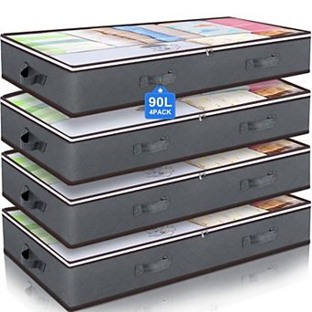 90L Foldable Underbed Storage Bags Breathable Non-Woven Clear Window for Blankets Clothes